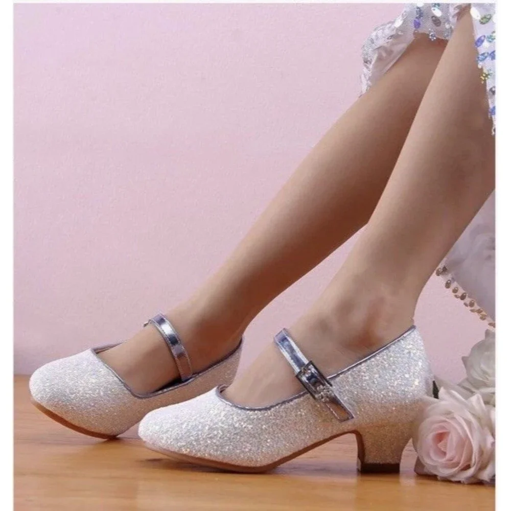 EIGHT KM Big Girls High Heel Dress Shoes Mary Jane Princess Pump Spark Size 35